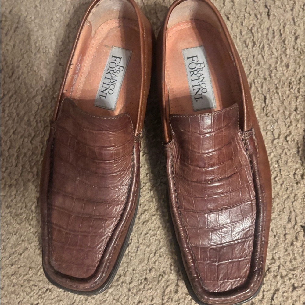 Franco Fortini Men's Brown Crocodile Slip-Ons